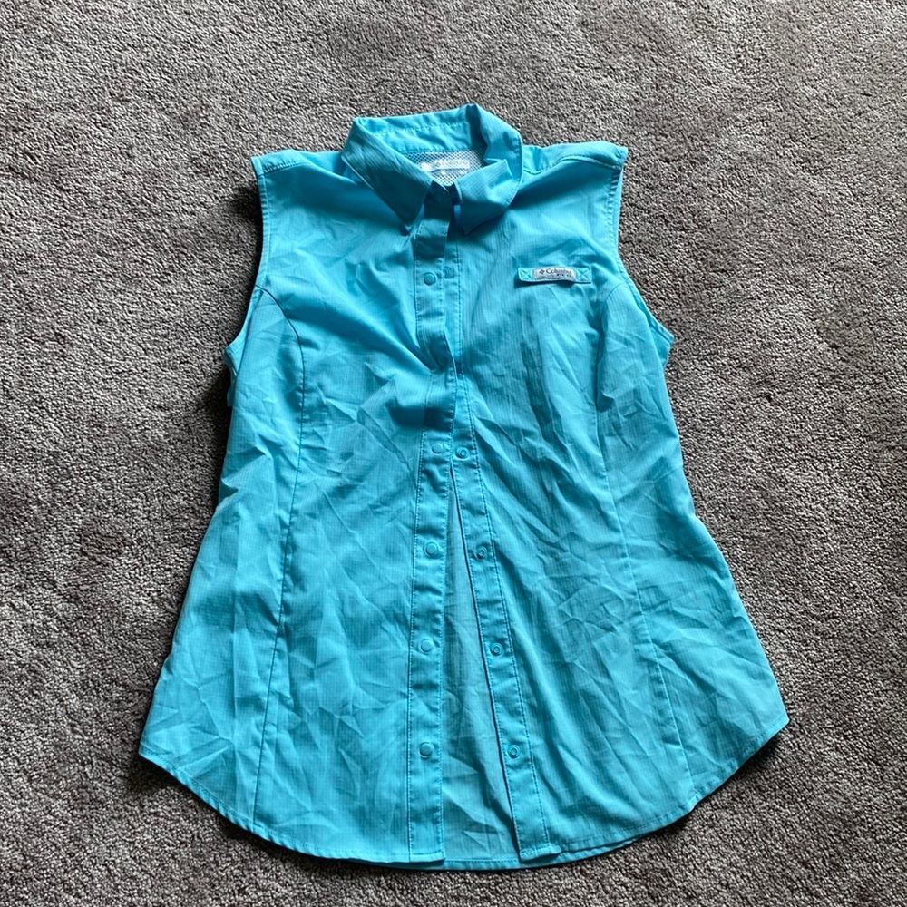 Columbia PFG Turquoise Sleeveless Button Front Fishing Top Size M